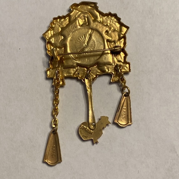 Vintage Spain Gold Tone Cuckoo Clock Brooch Pin - Picture 7 of 16